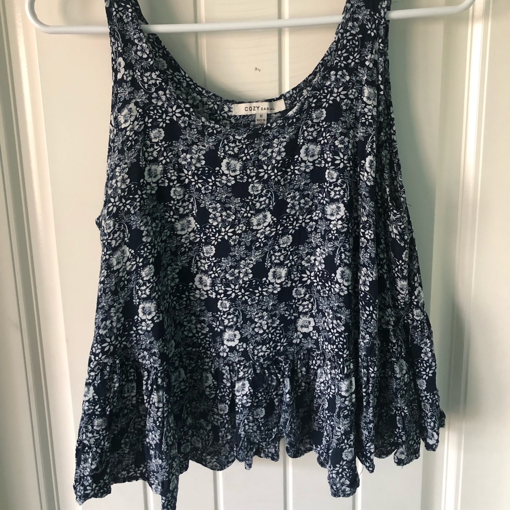 Floral Navy Tank Top